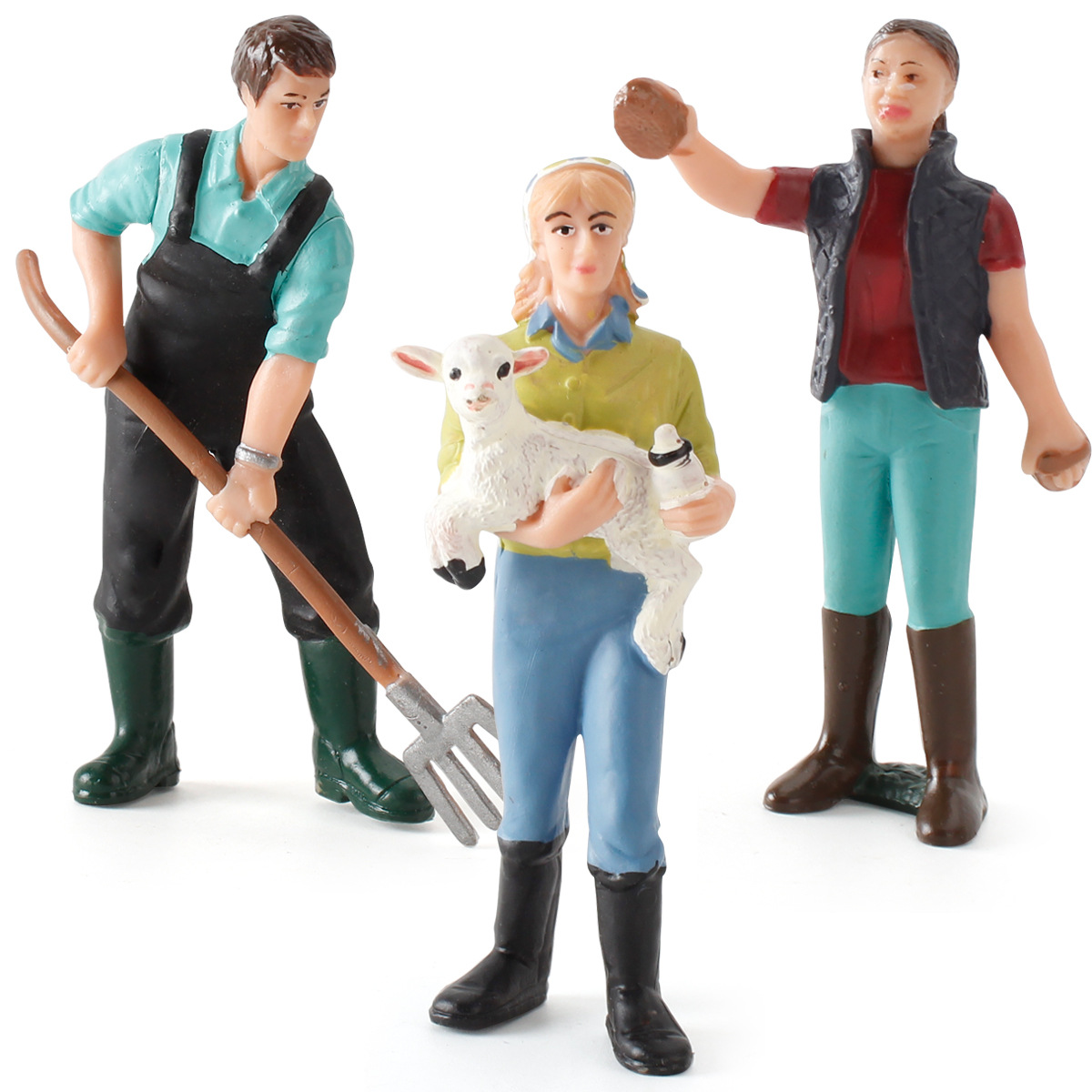 Comercio exterior simulación de los niños pasto estático con ovejas granja mujer arado campo lavado trabajador figura modelo decoración juguete suministro