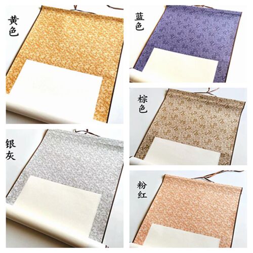 Blank scroll imitation damask small two-foot blank rice paper scroll vertical scroll banner calligraphy French painting hanging scroll