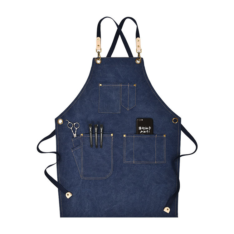 New Japanese and Korean Denim Canvas Washed Work Apron Catering Barista Bakery Painting Training Custom-Made Log