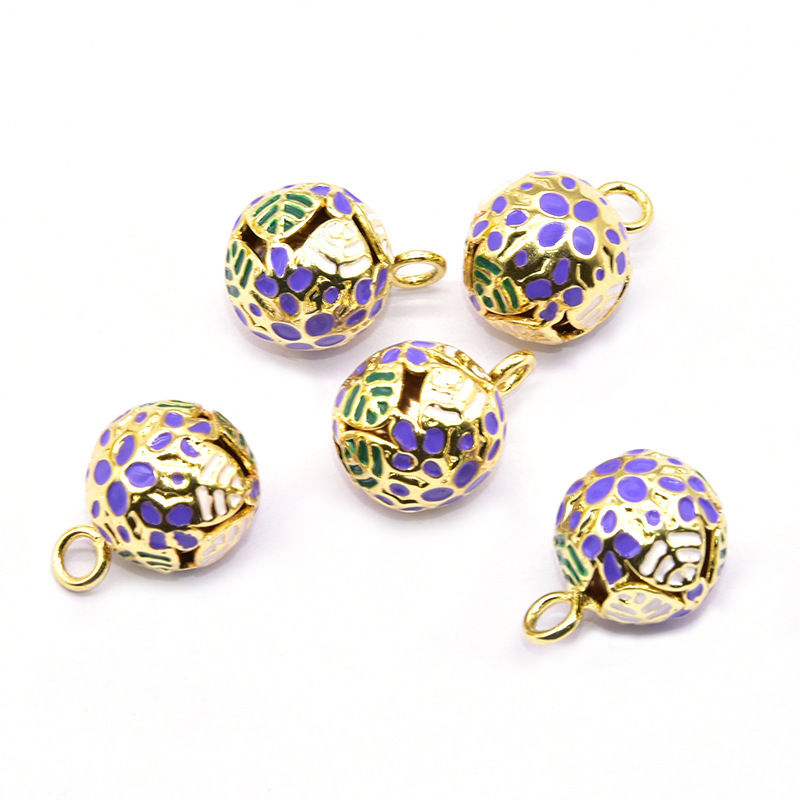 Cross-border diy accessories bell metal gilt gilt glue drop Bell purple leaf Bell keychain Japanese flower Bell