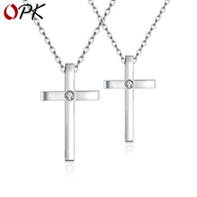 OPK  潮流简约十字架镶钻情侣吊坠个性复古经典男女钛钢项链