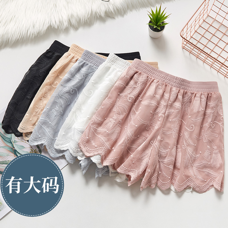Lace Lace Leggings Mesh Embroidered Anti-glare Safety Pants Overwear Large Size Shorts with Lining Women's Three-part Pants