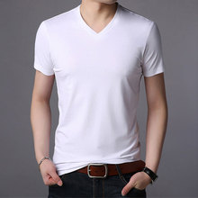 夏季纯色男士T恤短袖V领韩版修身白色体恤打底衫潮流