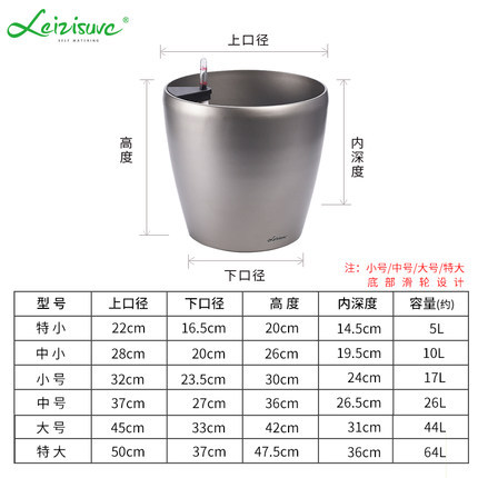 Laizhixiu maceta redonda de gran diámetro imitación de cerámica simple balcón olla perezoso auto-absorbente maceta al por mayor
