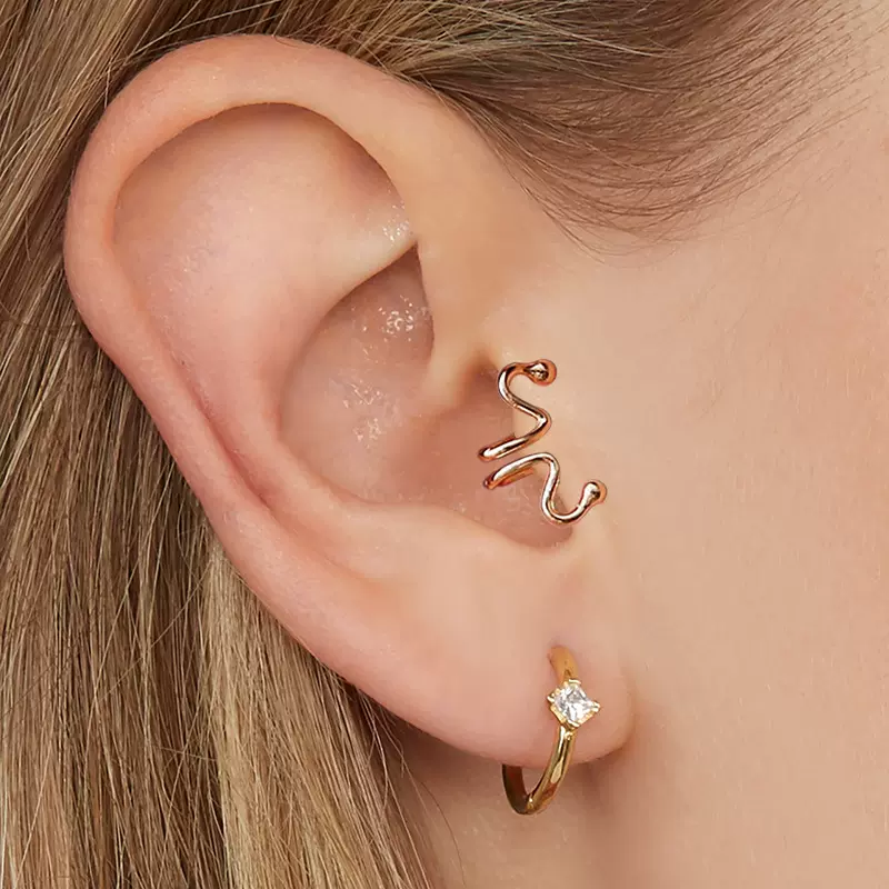 跨境专货源 欧美个性简约蛇骨火柴头曲线造型几何耳夹 无耳洞耳环
