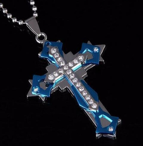 New Japanese and Korean Fashion Student Couple Trend Brand Men and Women Diamond-Studded Cross Necklace with Silver and Gold Color Personality Multi-Layer Chain