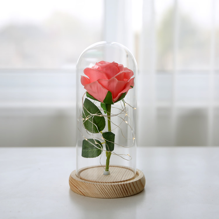 Luces LED de cadena, flor eterna con cubierta de cristal, rosa simulada con cubierta de cristal, regalo
