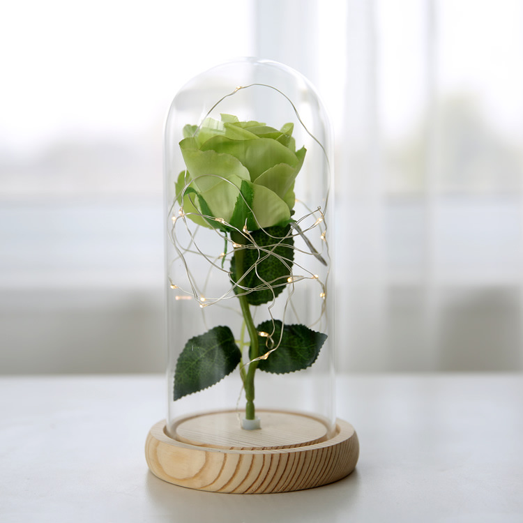 Luces LED de cadena, flor eterna con cubierta de cristal, rosa simulada con cubierta de cristal, regalo