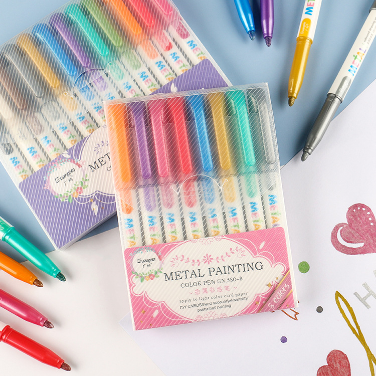 Guangna 580 color pluma de metal DIY álbum marca de metal negro Tarjeta pluma arte firma pluma 12 color transfronteriza