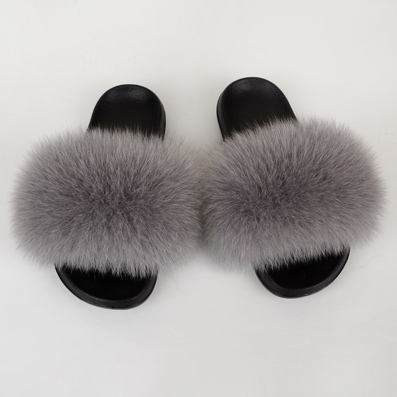 Zapatillas de piel de zorro real de estilo coreano para mujer, zapatillas de piel al aire libre de primavera y verano, chanclas, zapatillas planas