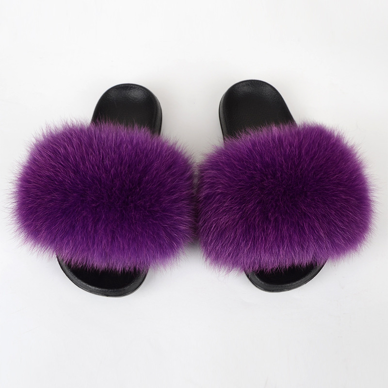 Zapatillas de piel de zorro real de estilo coreano para mujer, zapatillas de piel al aire libre de primavera y verano, chanclas, zapatillas planas