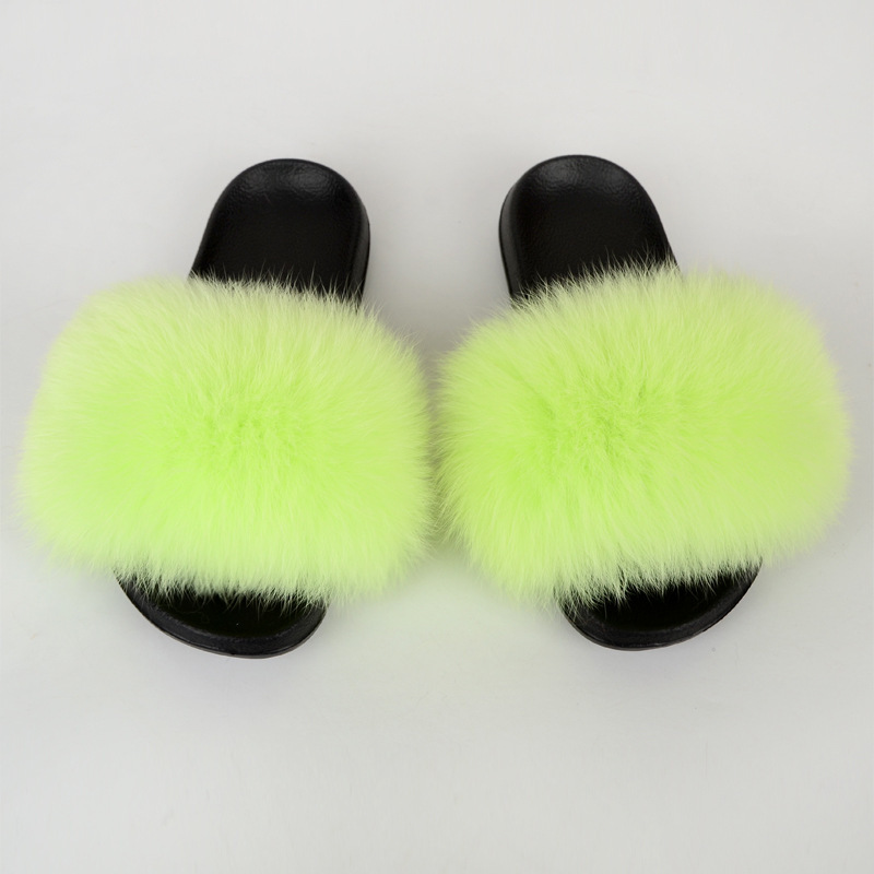 Zapatillas de piel de zorro real de estilo coreano para mujer, zapatillas de piel al aire libre de primavera y verano, chanclas, zapatillas planas