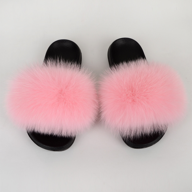 Zapatillas de piel de zorro real de estilo coreano para mujer, zapatillas de piel al aire libre de primavera y verano, chanclas, zapatillas planas