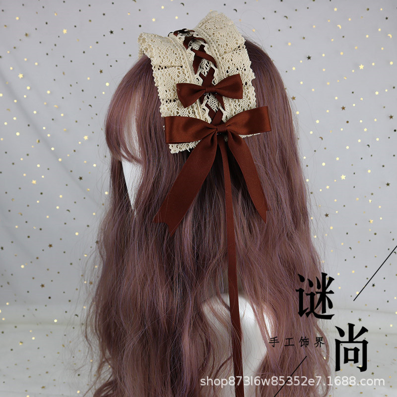 日本系の柔らかい妹lolitaのカチューシャのレースのヘアピンlolitaの甘い日常の百合のヘアバンドの蝶結びkcの頭飾り