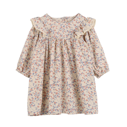 Children's clothing spring and autumn new arrival girls baby long-sleeved Korean style cotton and linen floral doll dress children's temperament princess dress