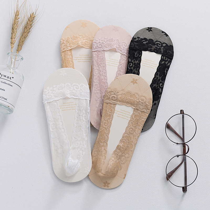 Kangli Boat Socks Women's Summer Thin Shallow Mouth Fully Invisible Socks Spring & Fall Cotton Bottom Short Socks Silicone Non-Slip Lace Socks