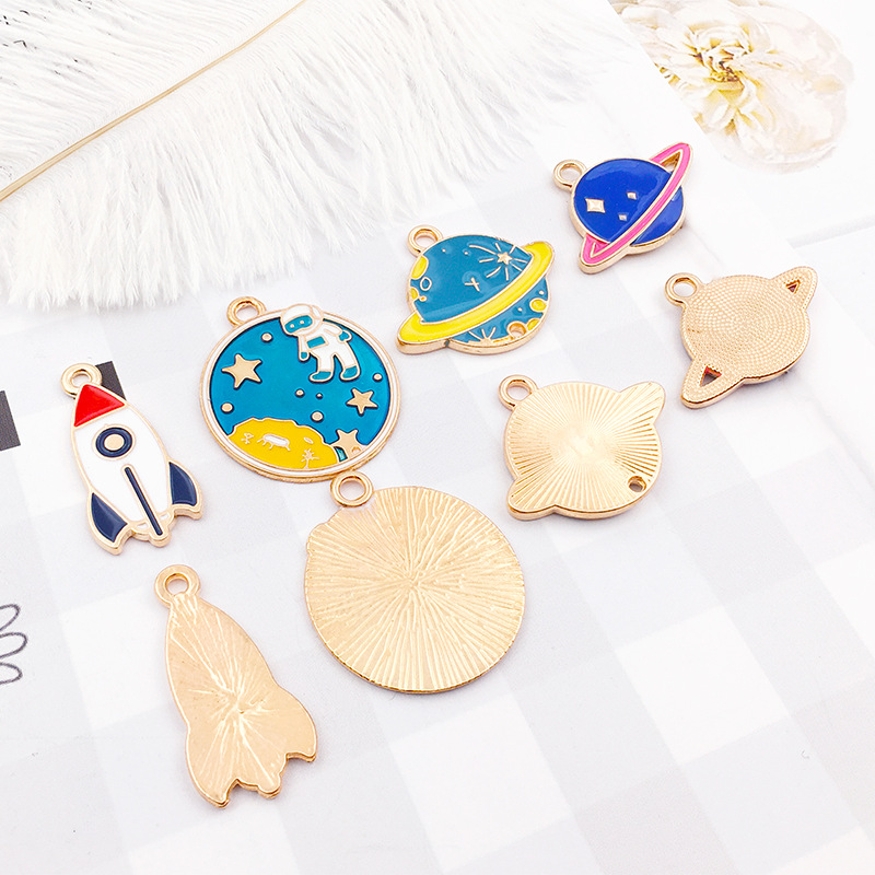 DIY aleación joyería goteo aceite astronauta estrella Luna colgante 1 collar pulsera pendientes accesorios colgante