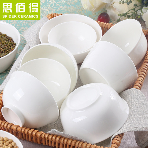 Household creative white Tangshan bone china rice bowl tableware Japanese style tall rice noodle bowl ceramic bowl factory direct sale