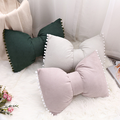 Solid color ins cute princess cushion Nordic bedside bay window office cushion available in all seasons bow pillow