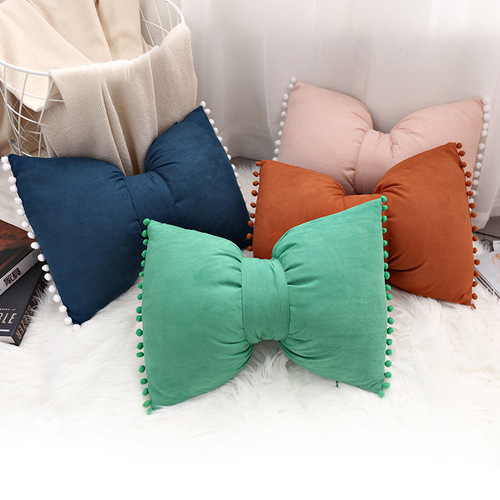 Solid color ins cute princess cushion Nordic bedside bay window office cushion available in all seasons bow pillow