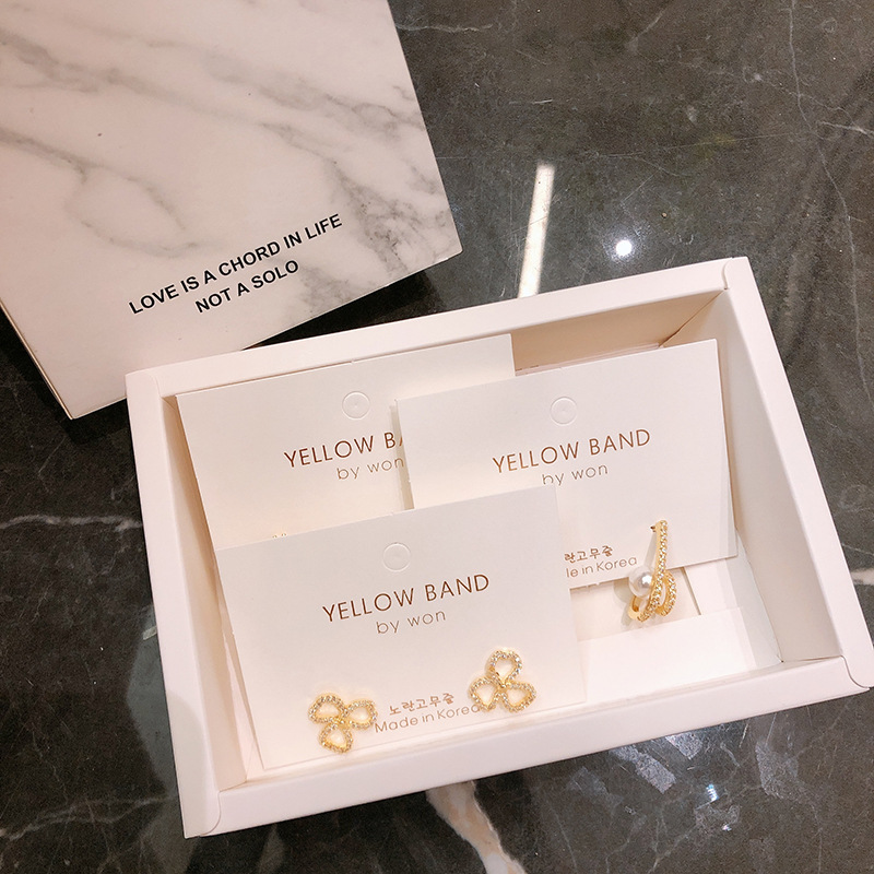 韩国大理石纹耳环项链饰品包装盒子新款气质礼品盒放三对耳环