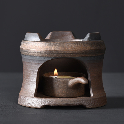 Ancient style coarse pottery candle warm tea stove tea brewing set retro original pottery dry burning table base tea ceremony accessories