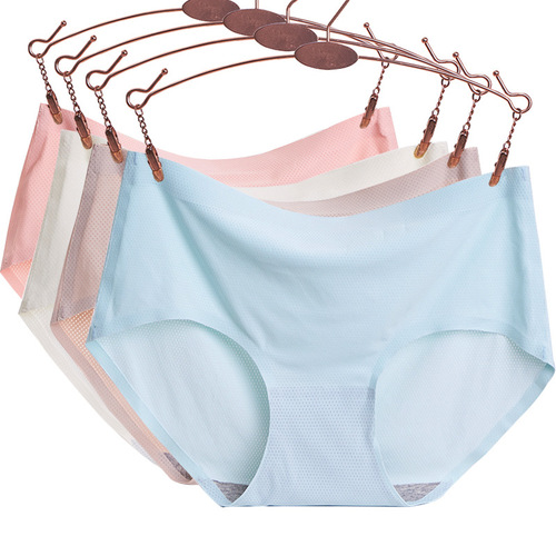 Breathable and cool mesh ice silk women's underwear one-piece seamless mid-waist high elastic women's briefs factory direct sale