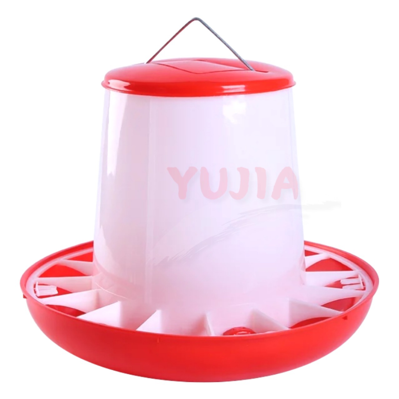 Comercio exterior de comercio electrónico transfronterizo rojo y blanco alimentador torre de plástico aves de corral Cría de pollo, pato y ganso alimentación barril de alimentación barril