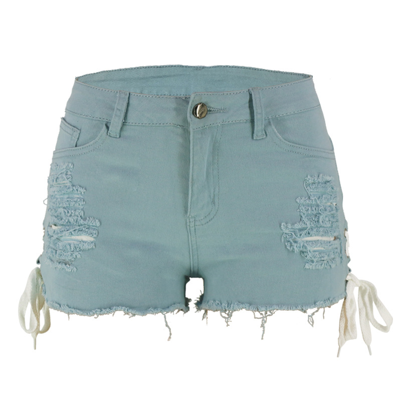 La primavera y el verano de Amazon ripped borla callos pantalones cortos independientes stand cintura baja split vendaje las mujeres en stock