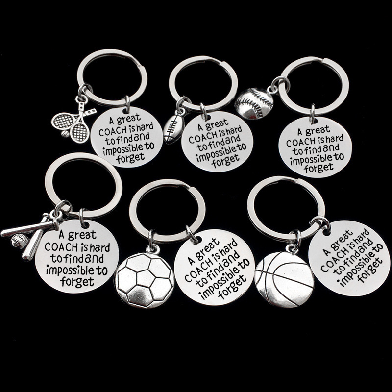 Stainless steel lettering key chain cross-border foreign trade tennis football basketball football coach graduation gift