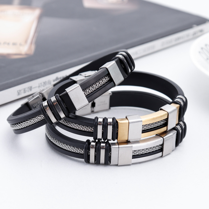 Cross-border foreign trade fashion Men's punk titanium steel jewelry a generation of hair Golden black stainless steel exaggerated bracelet