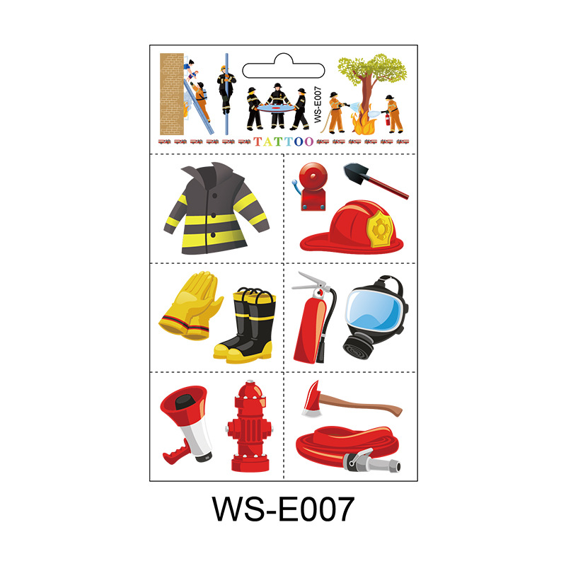 Pegatinas de tatuajes de camiones de bomberos, dibujos animados originales para niños, coche de bomberos, extintor de incendios, pegatinas promocionales de animales de granja.