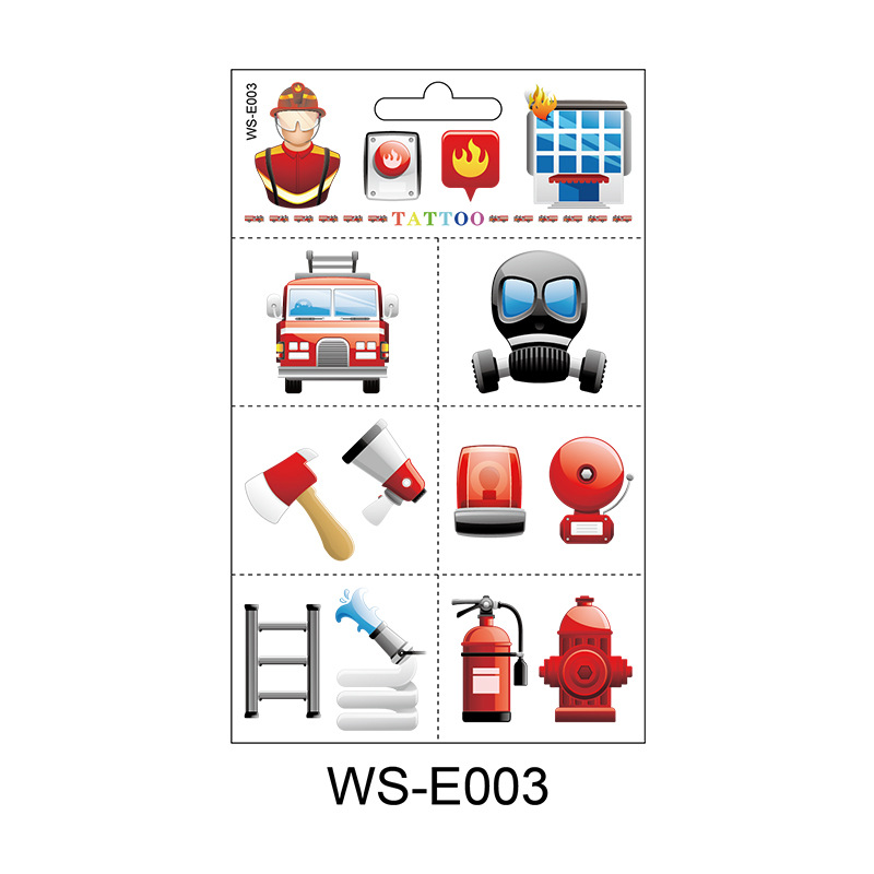 Pegatinas de tatuajes de camiones de bomberos, dibujos animados originales para niños, coche de bomberos, extintor de incendios, pegatinas promocionales de animales de granja.