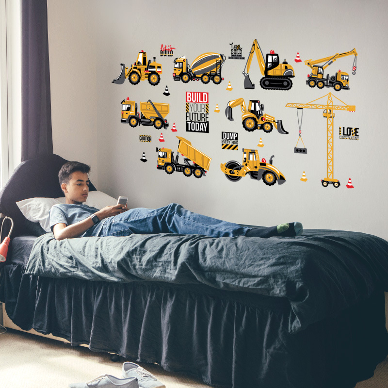 Wall stickers car excavator engineering vehicle male treasure children's room wardrobe kindergarten school dormitory sticker SK6076