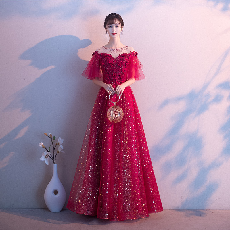 Chorus Performance Clothing 2026 New Style One-Shoulder Long Dress for Brides, Pregnant Women, High-Waisted, Tummy-Covering, Toast Dress