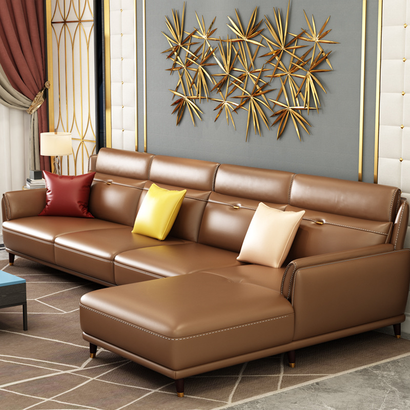 Sofá de cuero para apartamentos pequeños, combinación en forma de L, muebles minimalistas italianos, sofá de cuero, precio especial, suministro directo de fábrica.