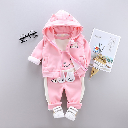  Autumn Children's Clothing New Plush Cat Three-piece Set Children's Autumn Clothing Boys Girls Autumn Children's Suits