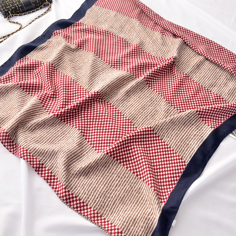 2020 primavera y otoño nuevo estilo occidental todo-fósforo bufanda de seda gasa sarga algodón pequeño Plaid rayas algodón y lino bufanda protector solar chal