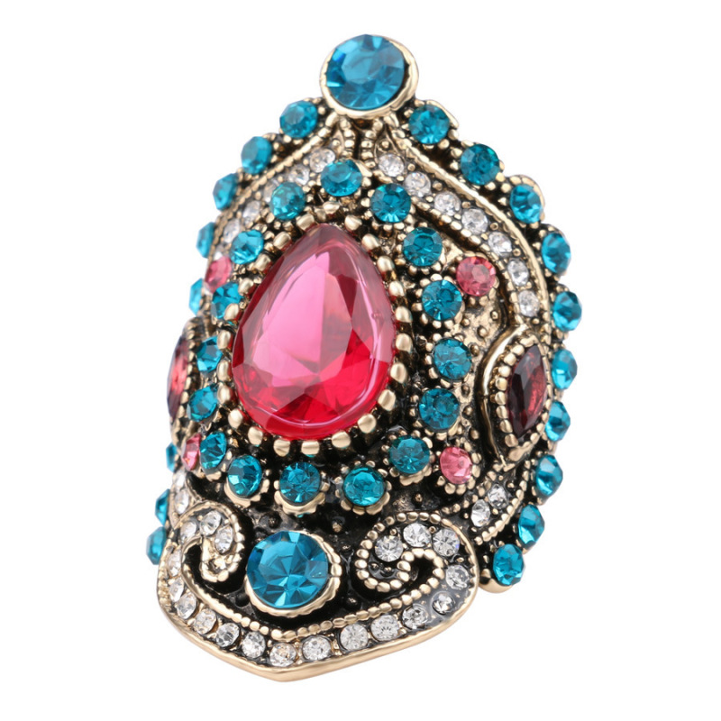 Amazon's New Gold-Plated Pink Crystal Blue Diamond Retro Women's Ring Yiwu Source Manufacturer Wholesale A3141