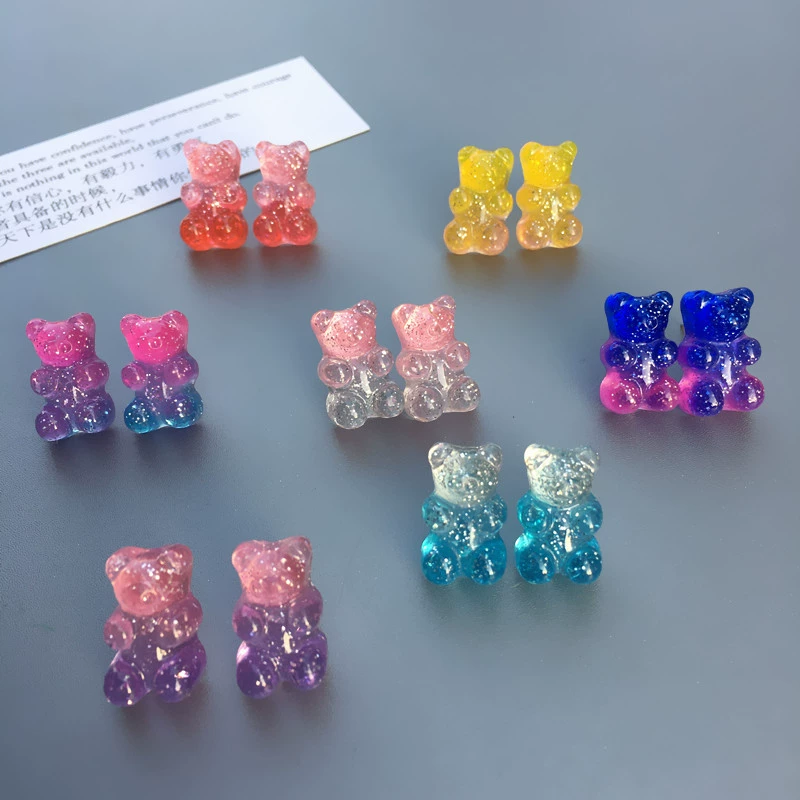 Милые серьги, клипсы, DIY, с маленькими медведями