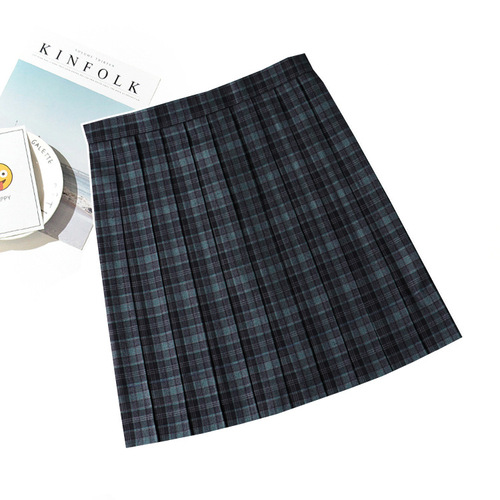 Japanese-style school uniform pleated skirt with high waist grid and kelp pattern JK dress half skirt