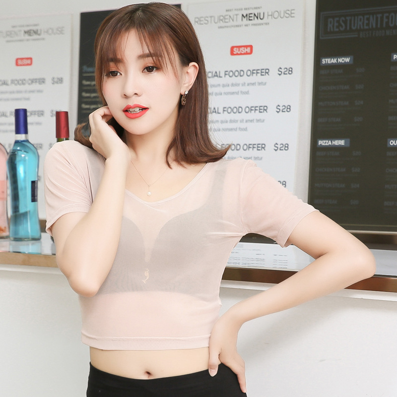 Skin color top [mesh] half length short sleeves