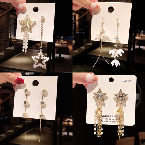 South Korea Dongdaemun Earrings 925 Silver Needle Earrings European and American Exaggerated Retro Pearl Earrings Women's Tassel Long Earrings