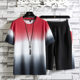 Short-sleeved suit men's 2020 new Hong Kong-style gradient summer thin loose sports suit men's quick-drying two-piece suit