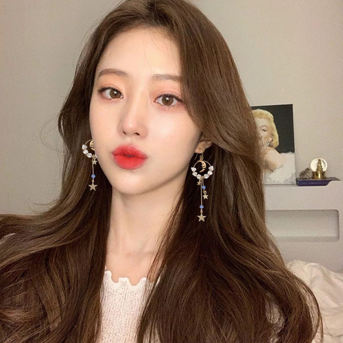 South Korea Dongdaemun Earrings 925 Silver Needle Earrings European and American Exaggerated Retro Pearl Earrings Women's Tassel Long Earrings