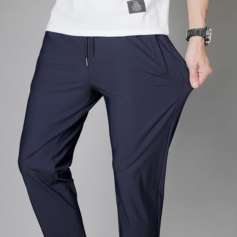 Ice Silk Sports Pants Men's Nylon Elastic Breathable Spring Thin Pants Large Size Quick-drying Slim-fit Summer Ultra-thin Casual Pants