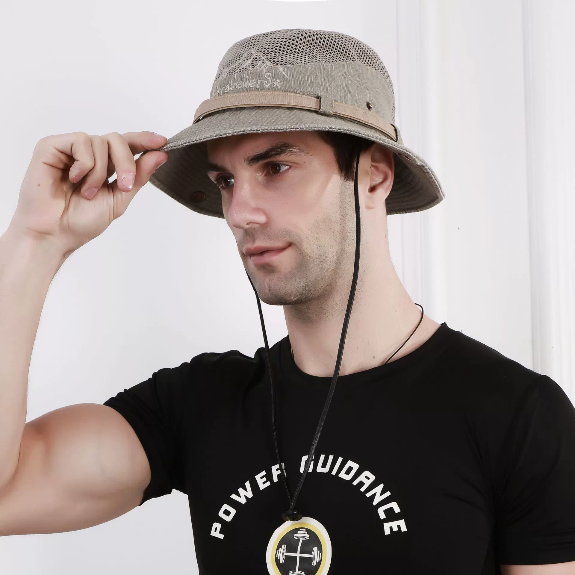 Летняя туристическая солнцезащитная шляпа, сетчатая вентиляция Boonie Hat, широкополая, 58 см, регулируемая крошка-верёвка под подбородок