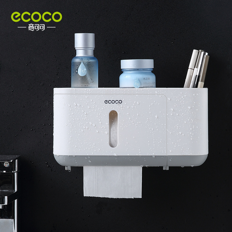 Titular de papel higiénico ponche-libre montado en la pared multi-funcional rollo de papel rack de almacenamiento baño impermeable tejido caja de almacenamiento