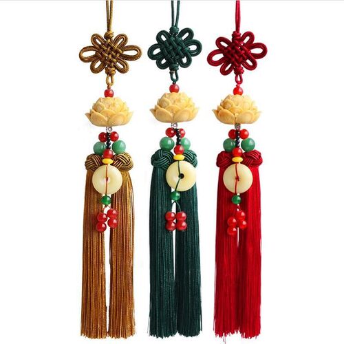 New car pendant imitation white jade lotus car rearview mirror pendant security charm Chinese knot tassel decoration