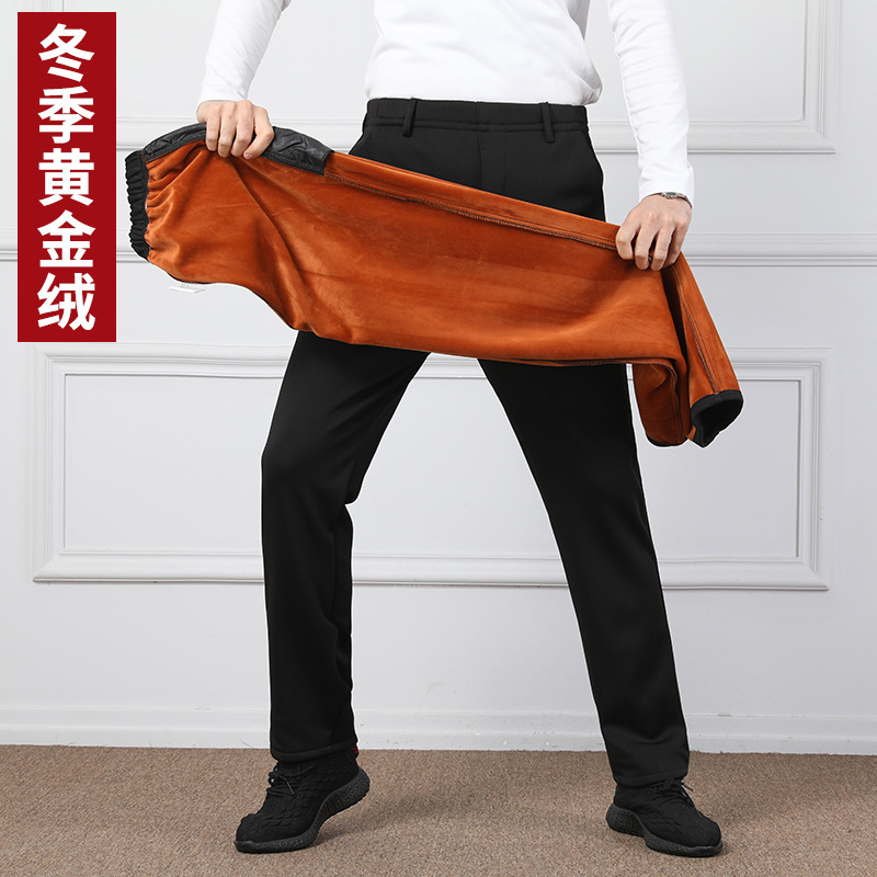 Golden Velvet Middle-aged and Elderly Elasticated Pants Men's Fleece-lined Thick Autumn and Winter Dad Pants Men's Outer Wear Old Man Grandpa